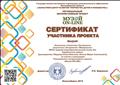 Сертификат участника регионального интермузейного проекта "Музей-ON-LINE"